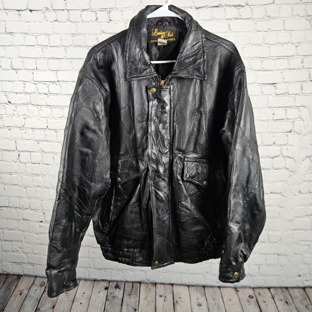 Leather and Soul Mens Vintage Patchwork Leather Bomber Jacket Black Medium 400